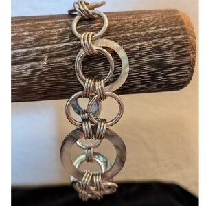 Faux Abalone Shell Silver Tone Chain Link Toggle Bracelet
